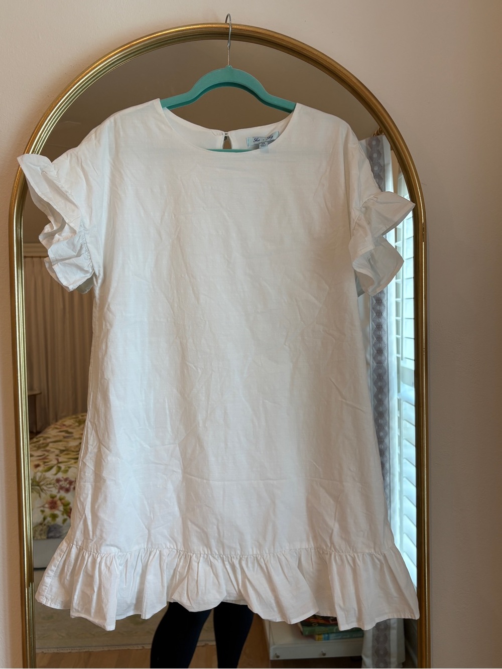 She and Sky White Ruffle Sleeve Mini Dress